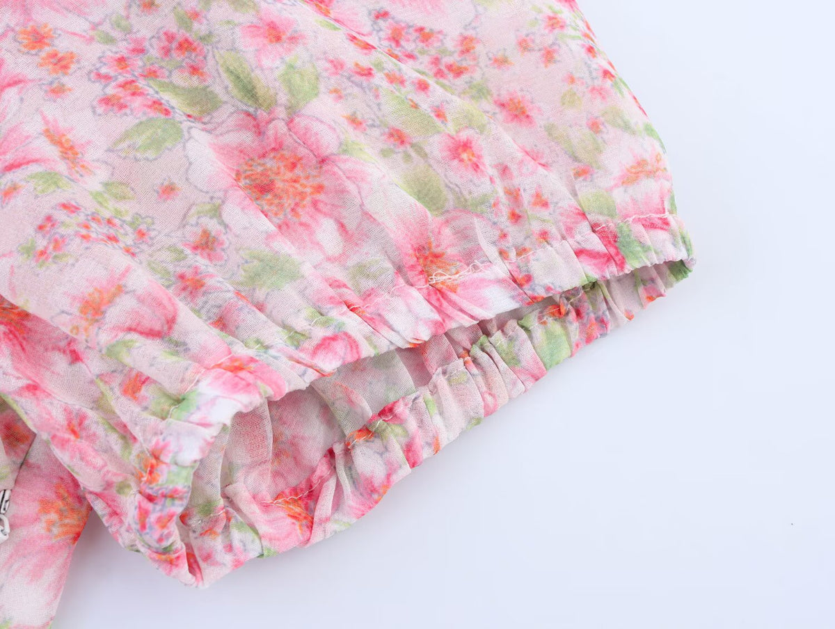 Summer Women Clothing Small round Collared Printing Short Dress