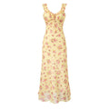 V neck Ruffled Bow Tie Shoulder Floral Suspender Tight Waist Slim Seaside Vacation Dress