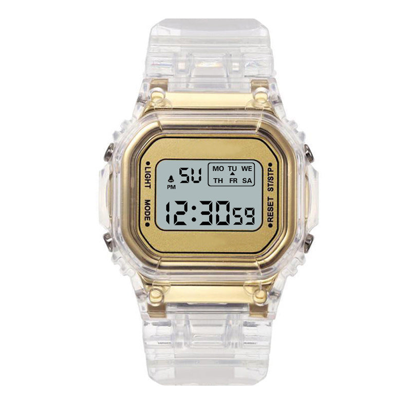 Transparent Retro-Tech Digital Watch with Resin Case and PU Strap