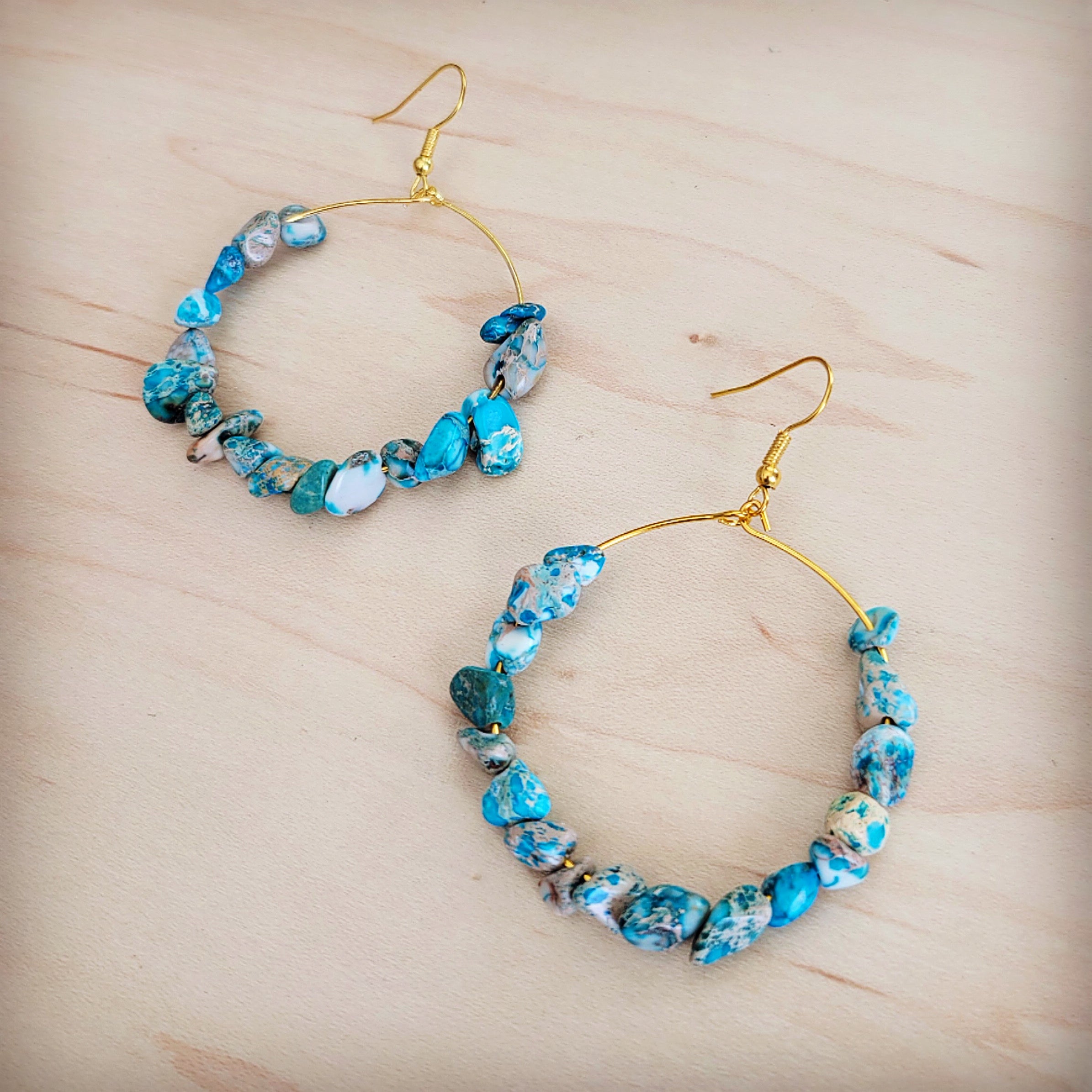 Beaded Hoop Earrings with Genuine Blue Regalite Jasper Stones - Image 2