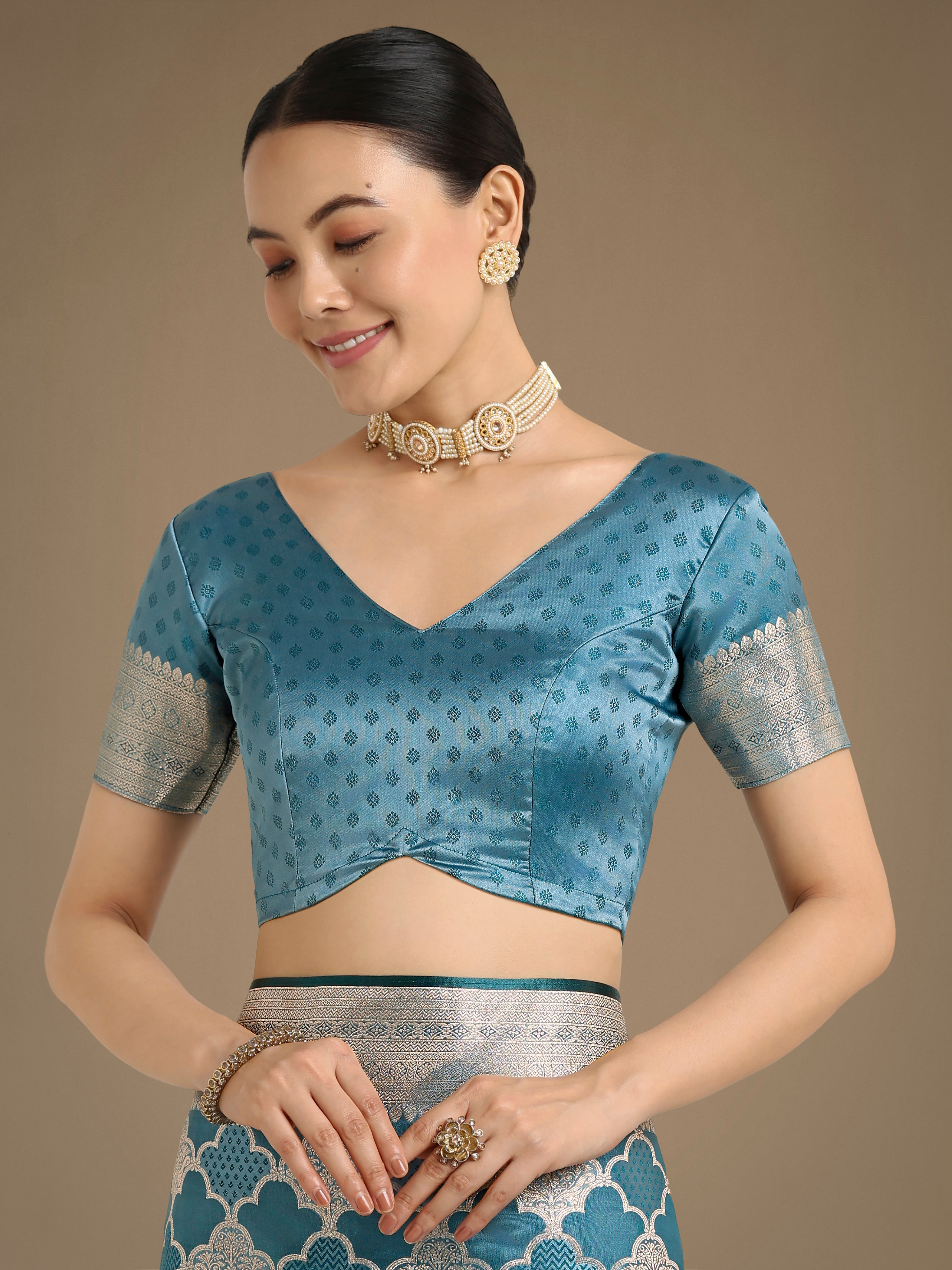 Cyan Blue Banarasi Satin Silk Saree with Rich Zari Woven Pallu