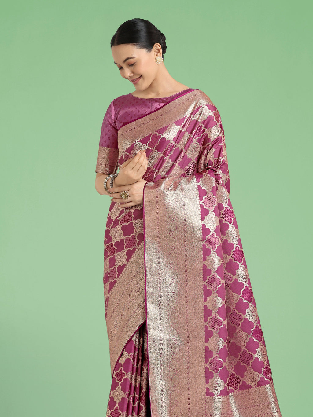 Rose Pink Banarasi Satin Silk Saree with Rich Zari Pallu