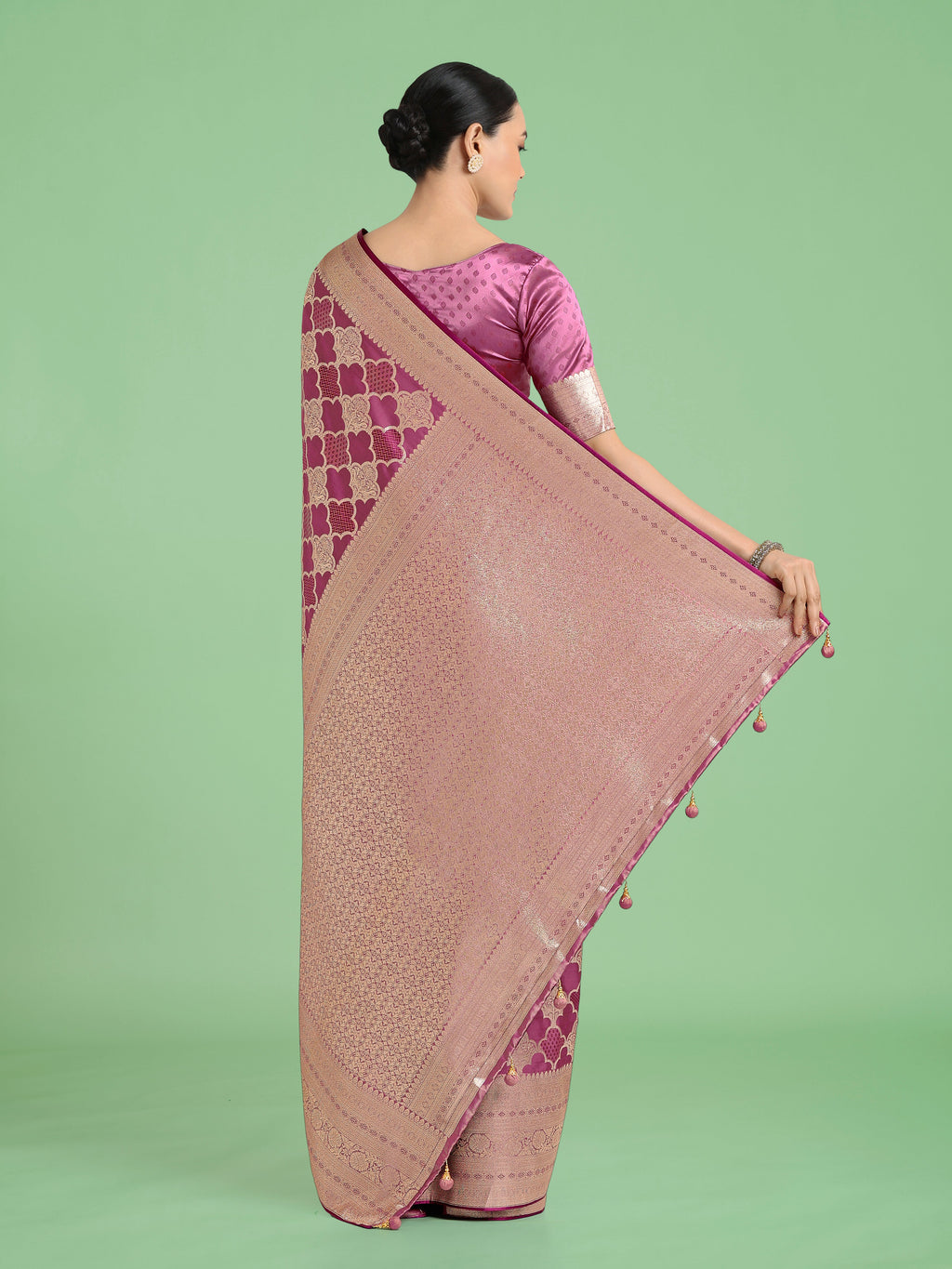 Rose Pink Banarasi Satin Silk Saree with Rich Zari Pallu