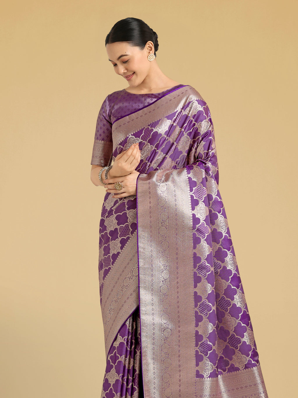 Purple Banarasi Satin Silk Saree with Rich Zari Woven Pallu