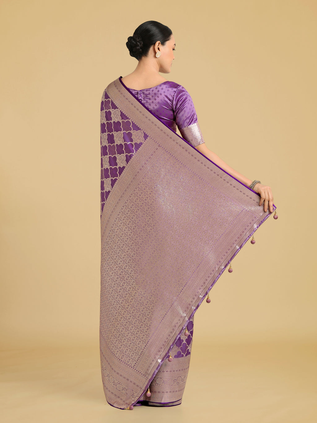 Purple Banarasi Satin Silk Saree with Rich Zari Woven Pallu