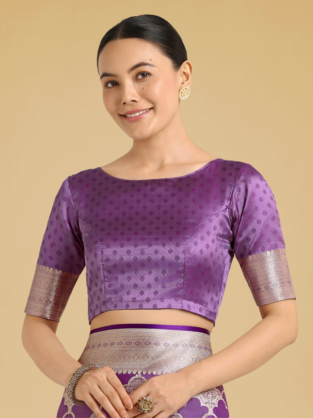 Purple Banarasi Satin Silk Saree with Rich Zari Woven Pallu