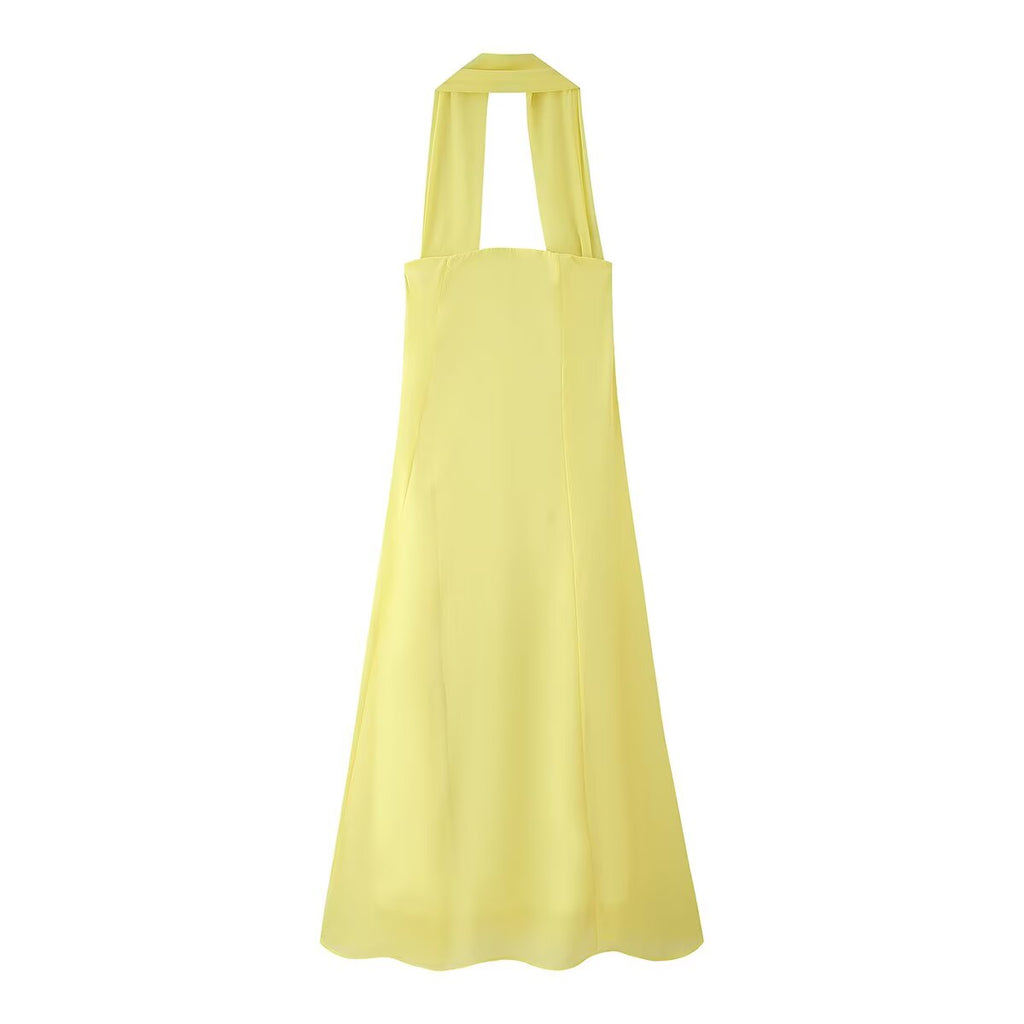 Dinner Court Tube Top Ribbon Dress Women Summer Loose Waist Slimming Long Solid Color Dress Women