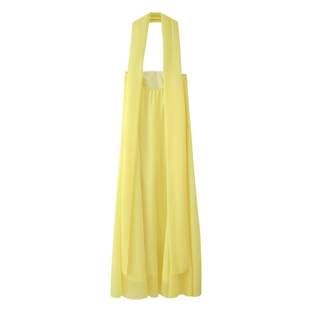 Dinner Court Tube Top Ribbon Dress Women Summer Loose Waist Slimming Long Solid Color Dress Women