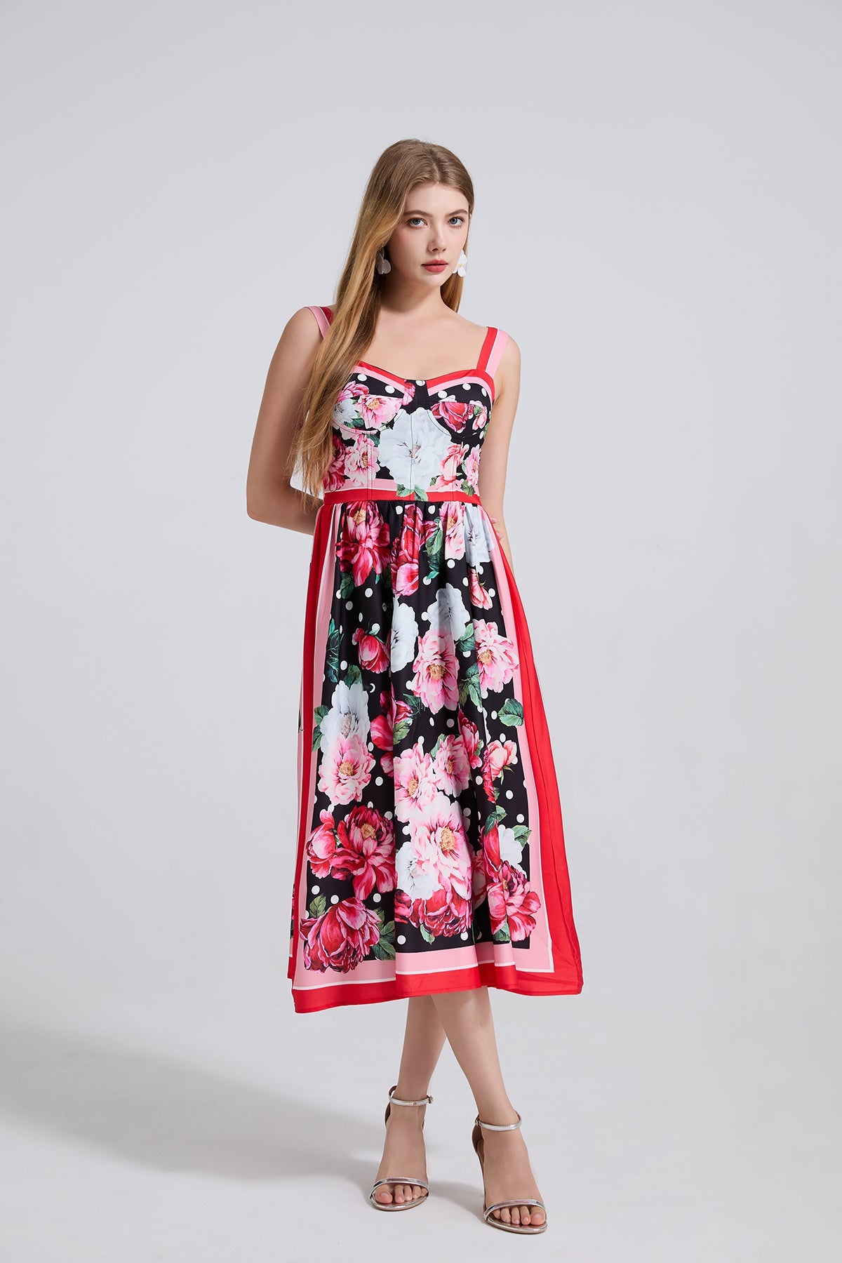 Ladies Printed Halter Dress With Elastic Bands At The Back And High Waisted Dress