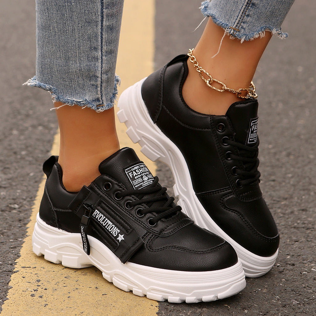 Women's Lace Up Side Zipper Chunky Platform Sports Sneakers - Image 9