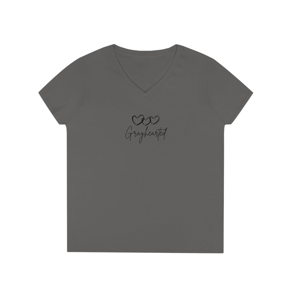 Women's V-Neck Cotton T-Shirt with 3 Hearts Print