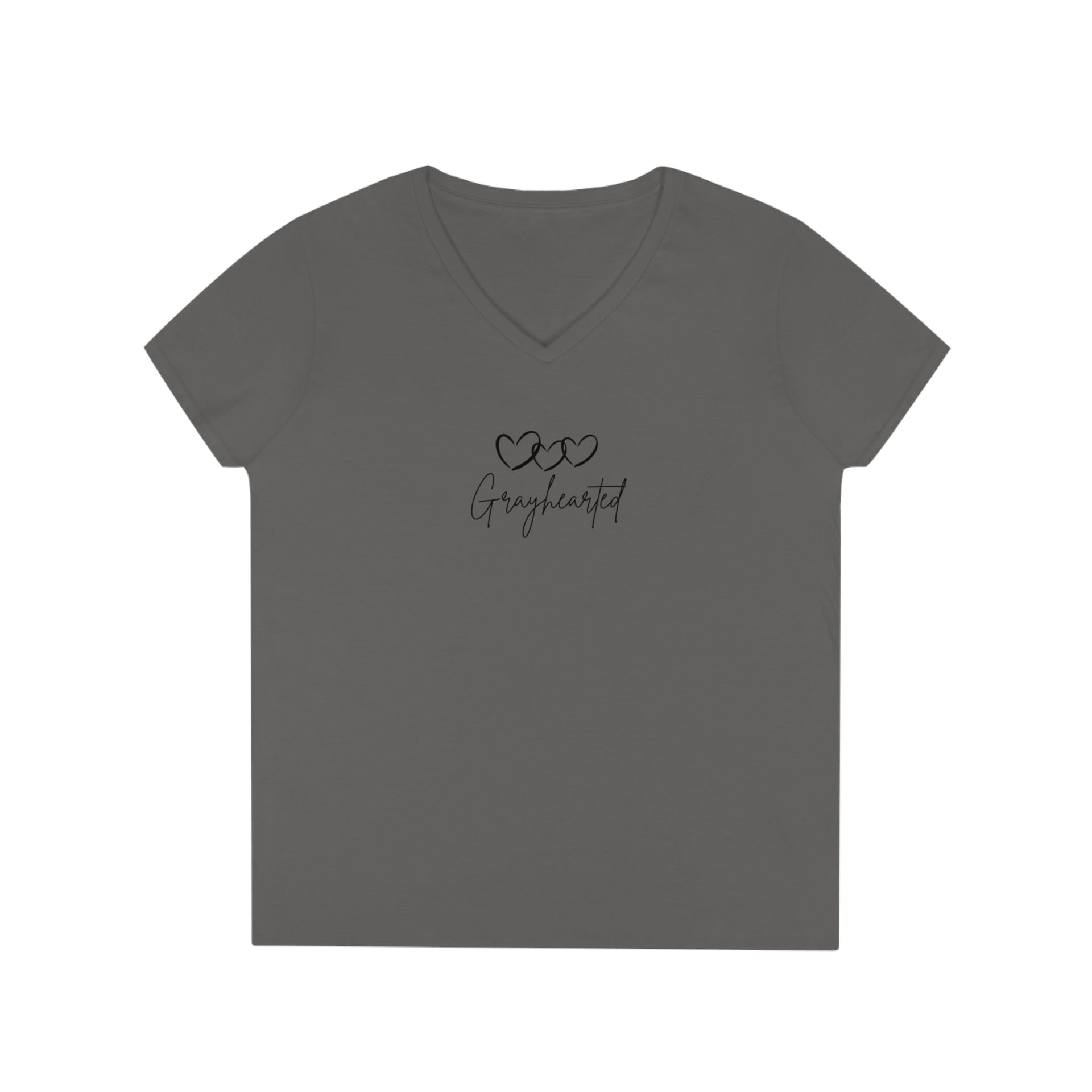 Women's V-Neck Cotton T-Shirt with 3 Hearts Print