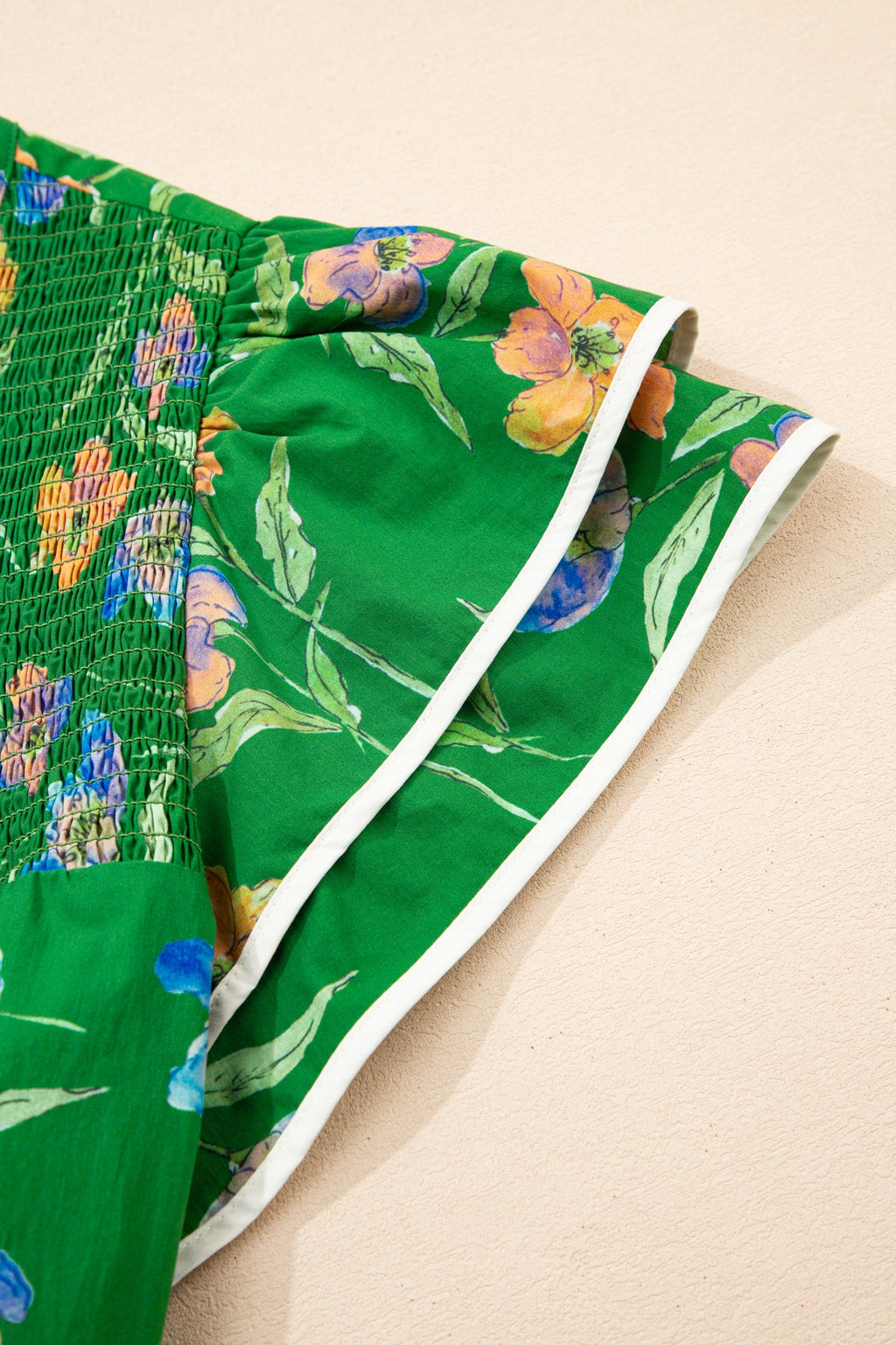 Keilani Short Sleeve Floral Button Down Blouse in Green Blue Orange