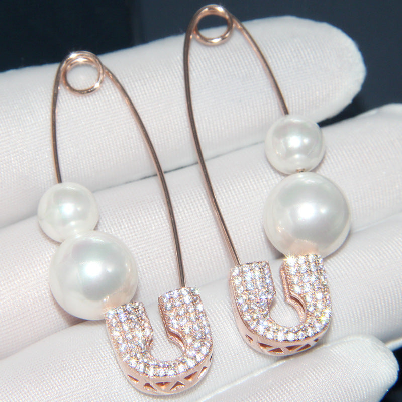 S925 Silver Earrings with Crystal Pearl Studs