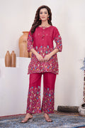 Elegant pink pure cotton co-ord set with trendy printed design for women