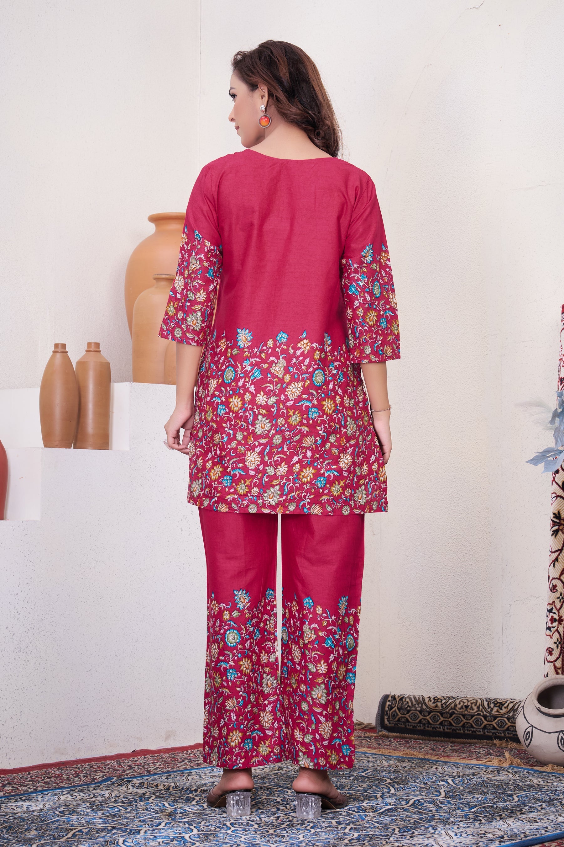Pink Pure Cotton Printed Co-Ord Set Elegant Trendy Women's Outfit