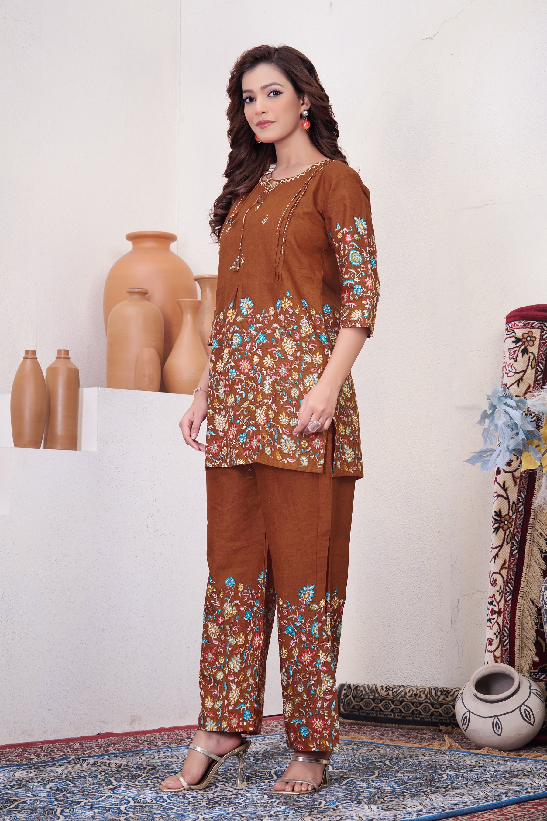Rust Pure Cotton Printed Co-Ord Set