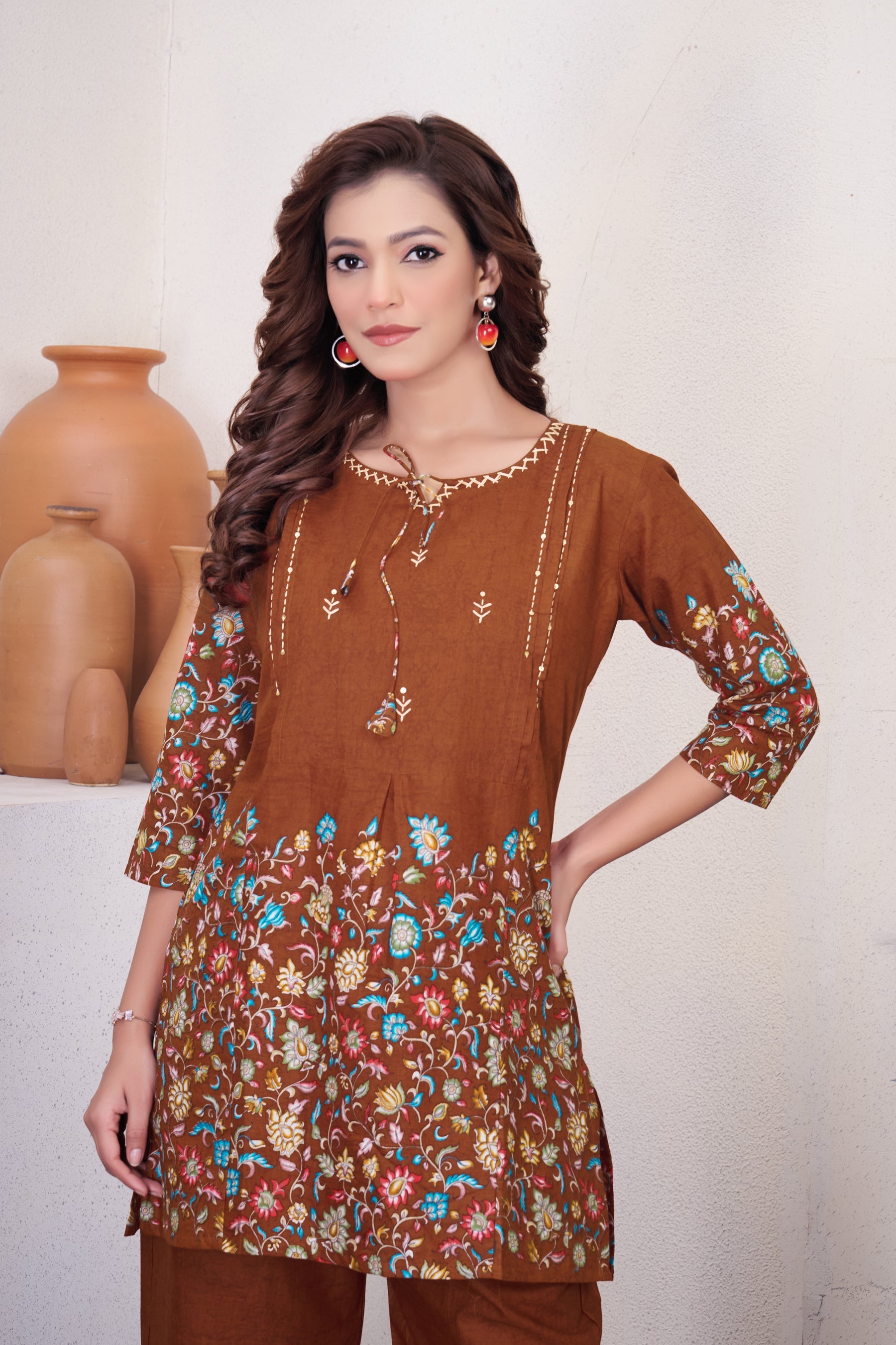 Rust Pure Cotton Printed Co-Ord Set