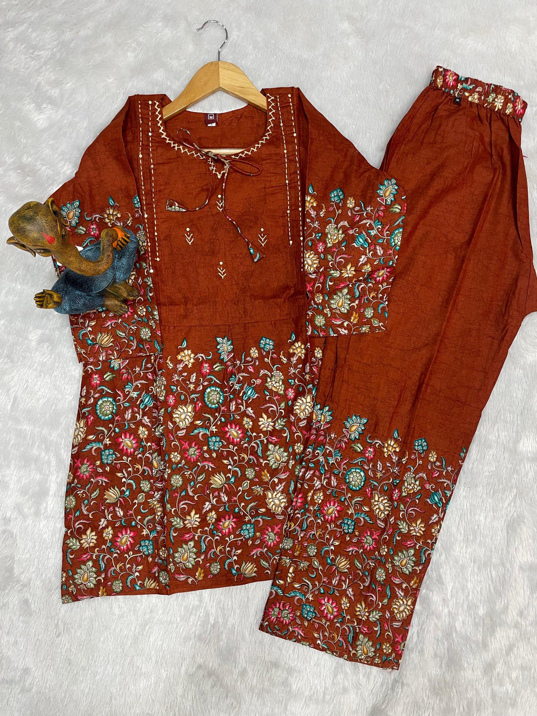 Rust Pure Cotton Printed Co-Ord Set