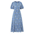 Summer French Vintage Small Floral Print Puff Sleeve Slim Fit Slimming round Neck Dress