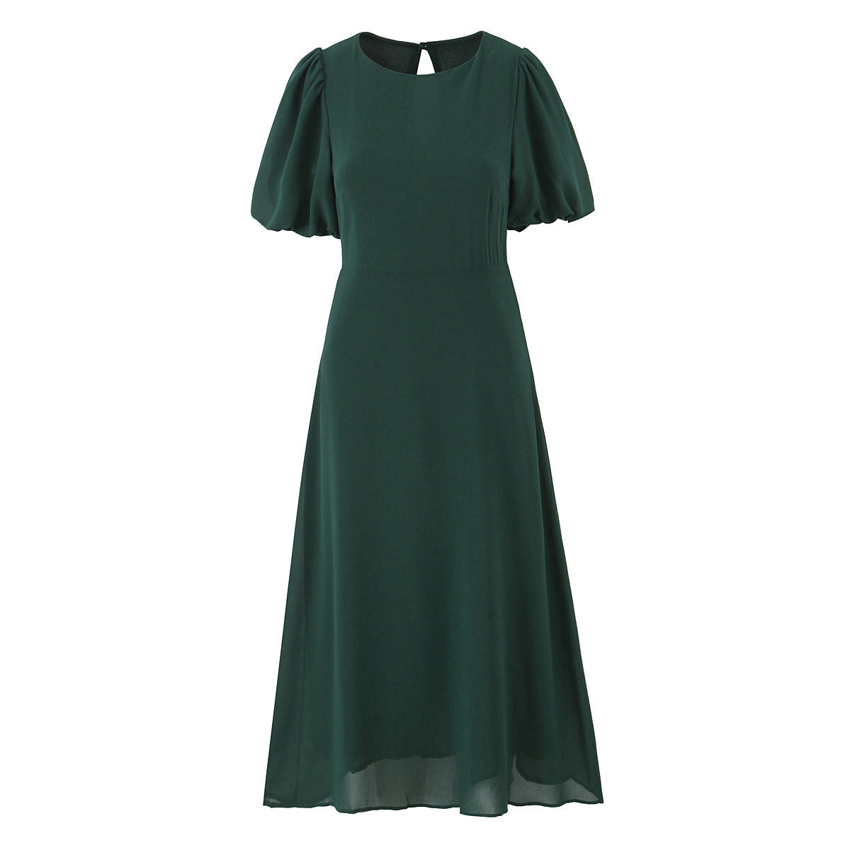 Summer French Vintage Small Floral Print Puff Sleeve Slim Fit Slimming round Neck Dress
