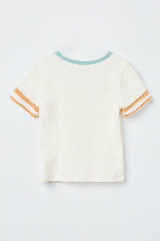 Girls Stripe Sleeve Knit Tee - Off White Comfortable Cotton Top