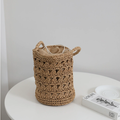 Woven Rattan Bucket Bag with Drawstring Lining Summer Handbag - Image 2