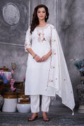 White Roman Silk Kurta set with multi-colored thread embroidery and detailed hand work