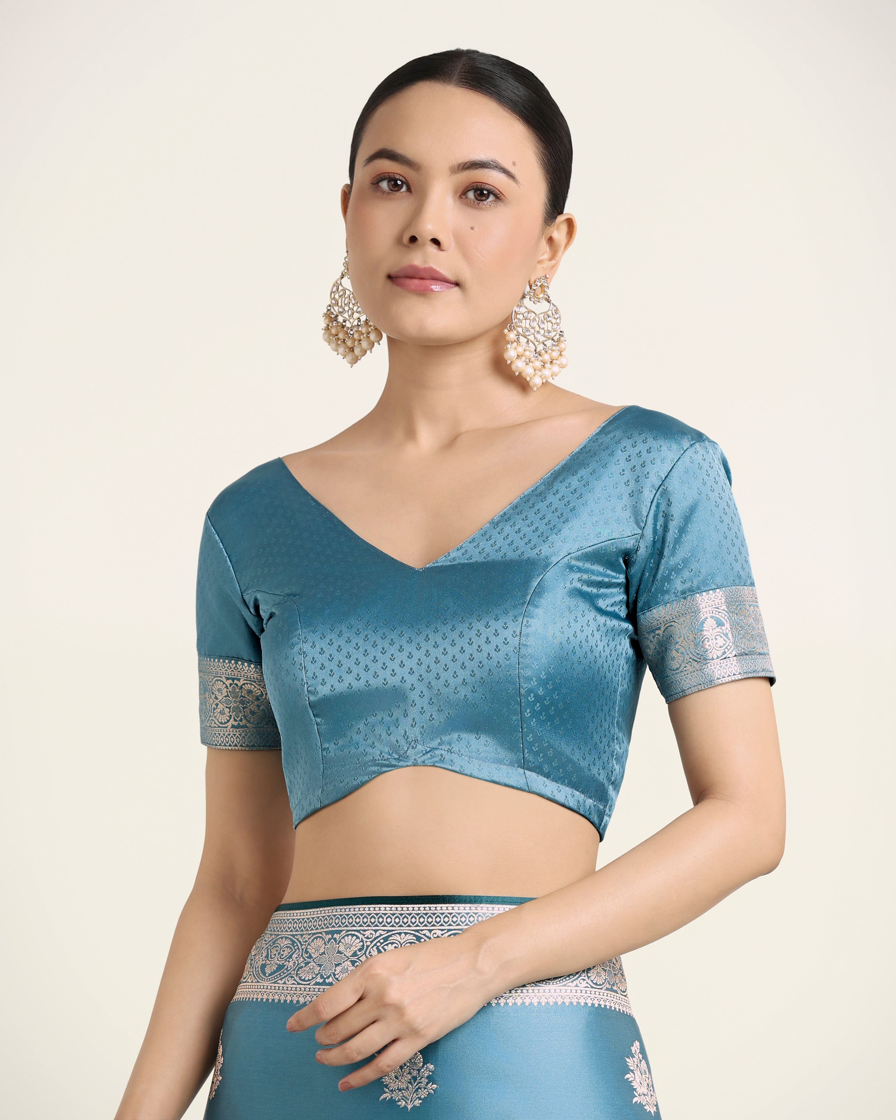 Cyan Blue Banarasi Satin Silk Saree with Zari Weaving Work