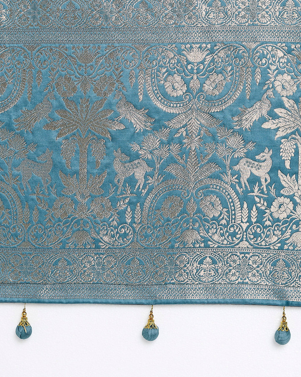 Cyan Blue Banarasi Satin Silk Saree with Zari Weaving Work