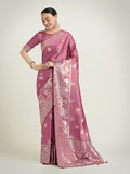 Dusty pink Banarasi satin silk saree with Zari weaving