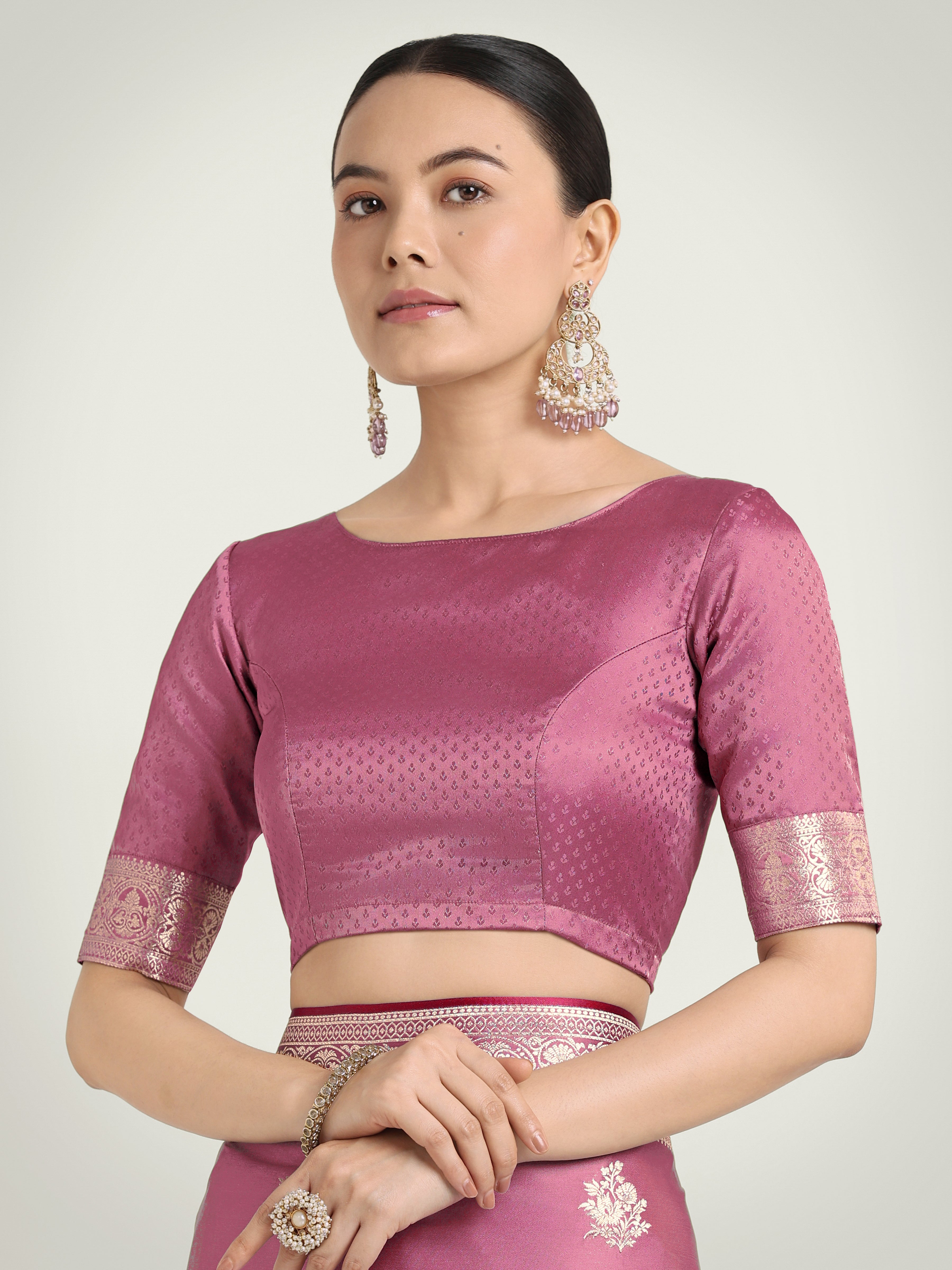 Dusty Pink Traditional Banarasi Satin Silk Saree with Zari