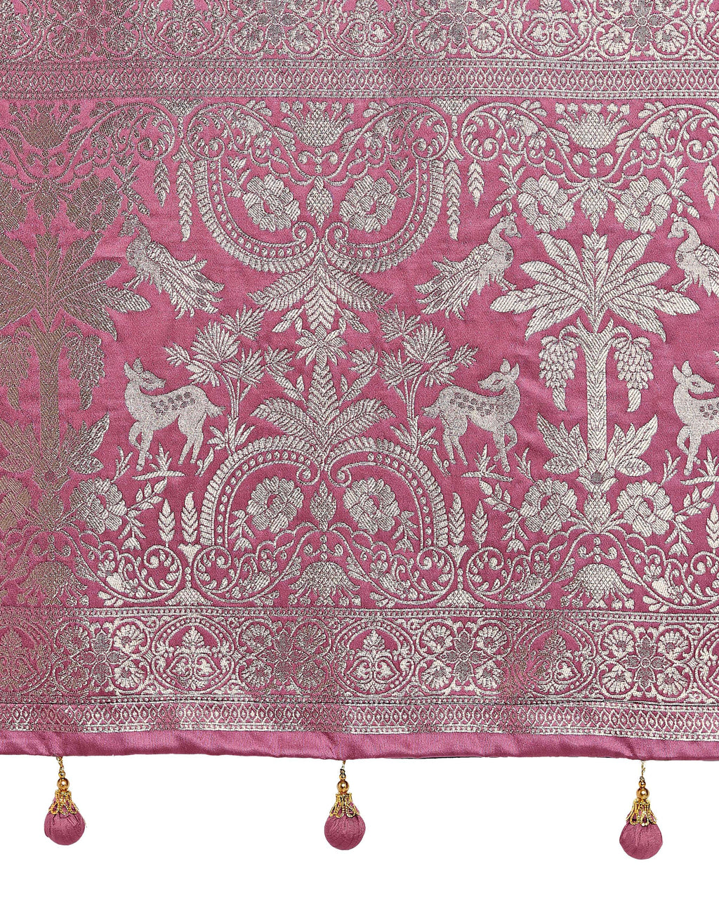 Dusty Pink Traditional Banarasi Satin Silk Saree with Zari