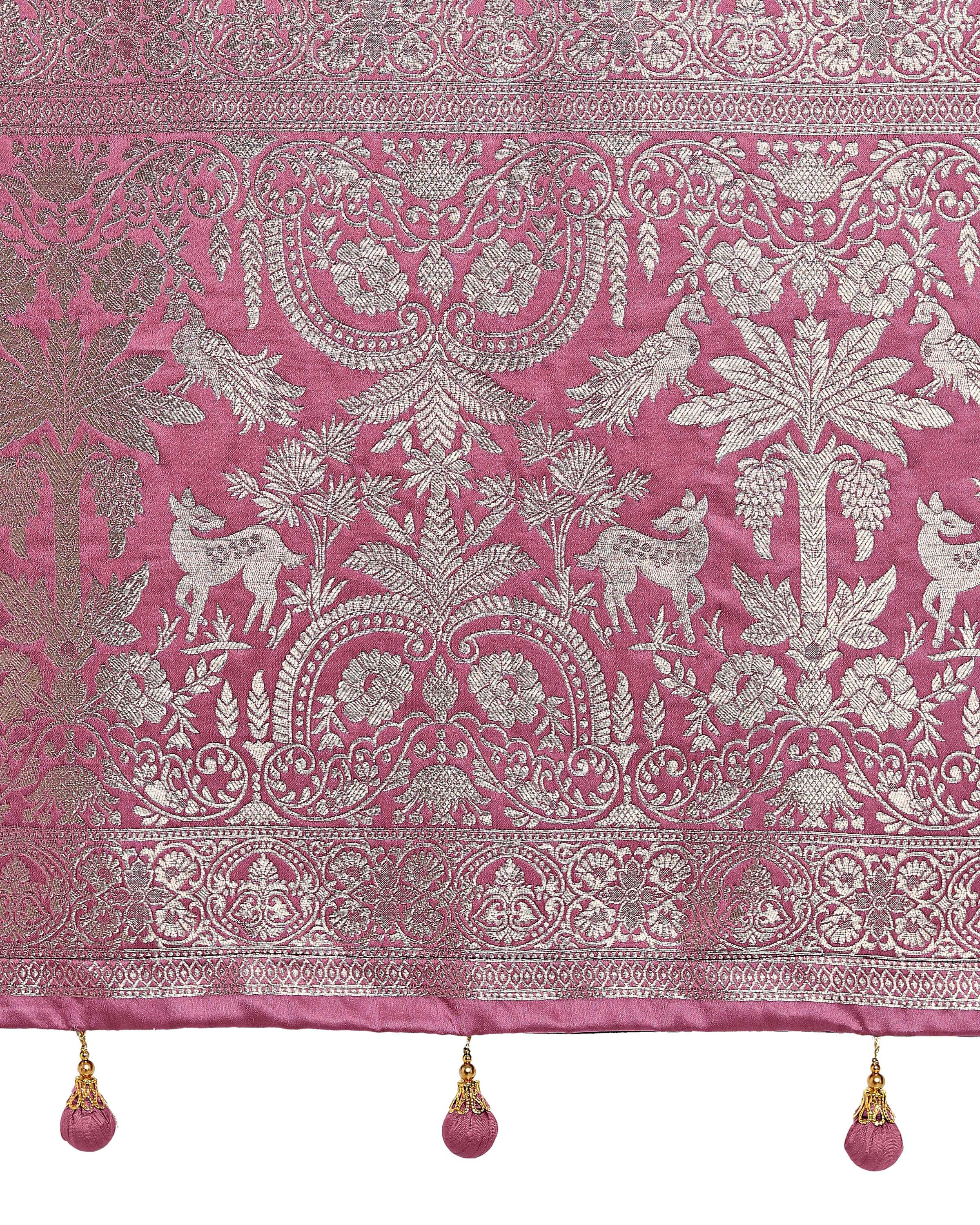 Dusty Pink Traditional Banarasi Satin Silk Saree with Zari