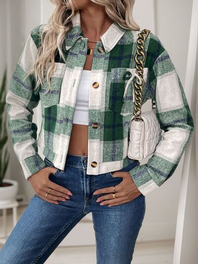 Girls Dark Green Button-Up Jacket with Bow Detail and Pockets