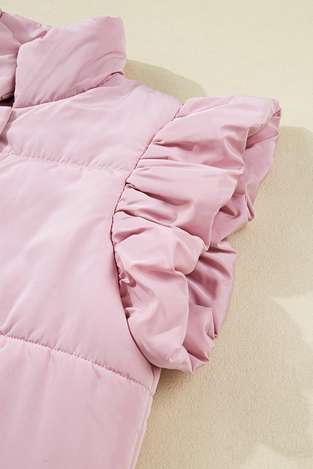 Women's Pink Solid Flutter Sleeve Puffer Vest with Snap Buttons