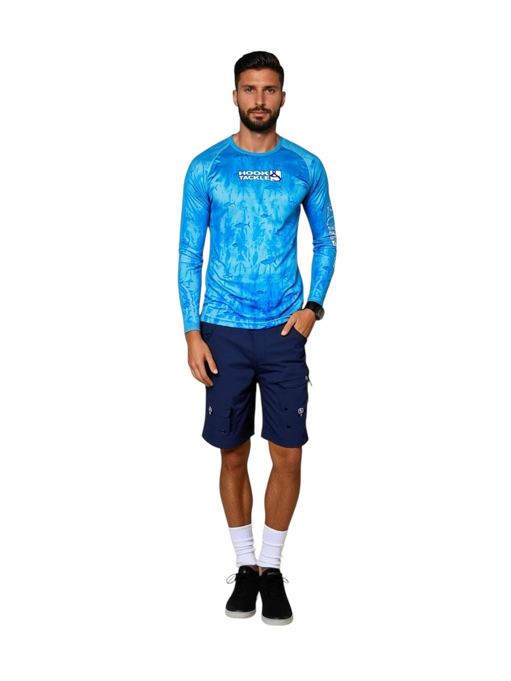 Men's Blue Tuna Texture Long Sleeve UV Protection Fishing Shirt - Image 2
