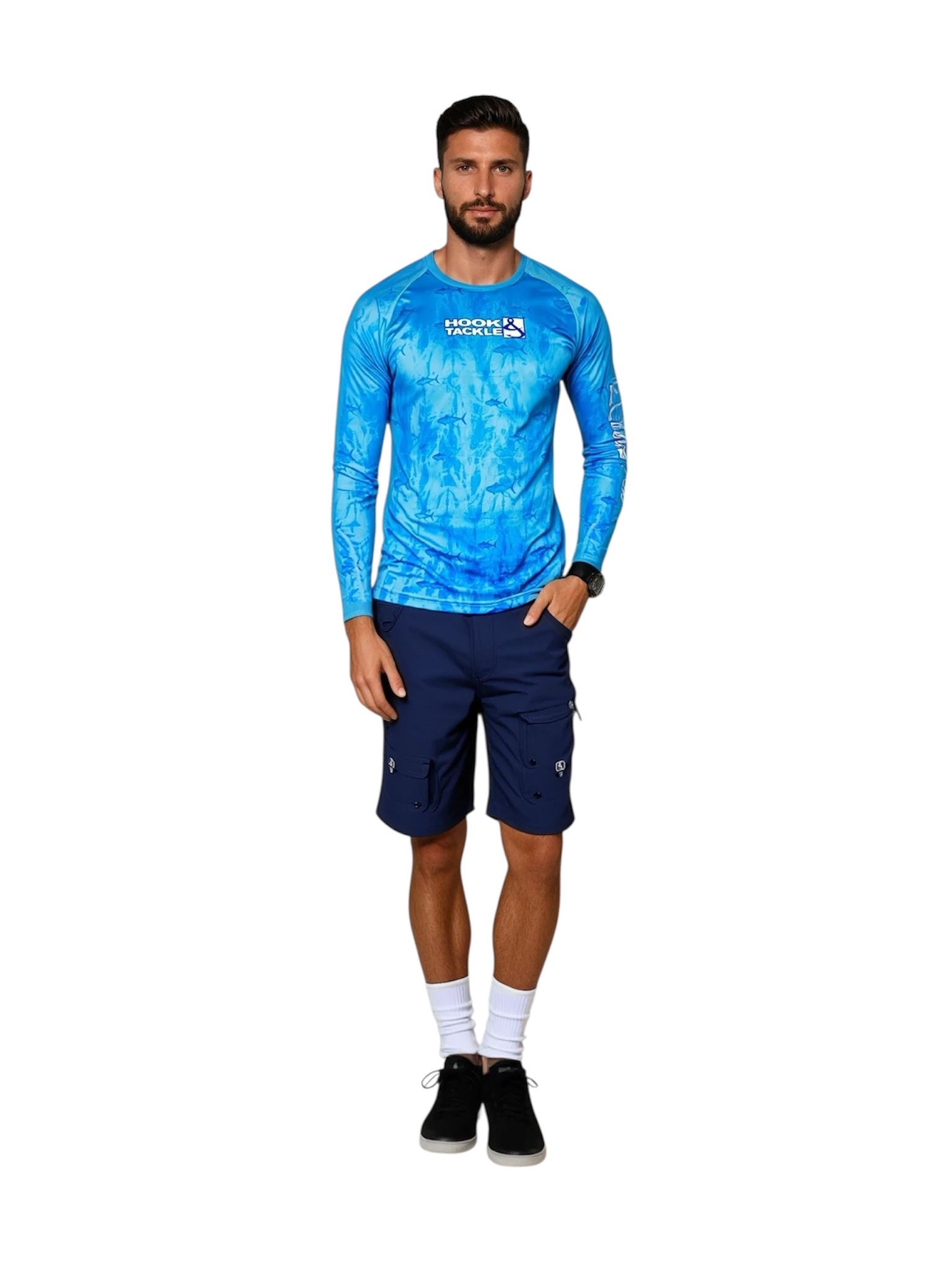 Men's Blue Tuna Texture Long Sleeve UV Protection Fishing Shirt - Image 2