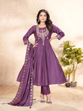 Lavender Roman Silk Anarkali set with sequence embroidery and matching pants