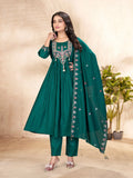 Rama Roman Silk Anarkali kurti set with sequence and thread hand embroidery