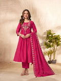 Ranipink Roman silk Anarkali kurta set with rich multi-thread and sequence embroidery