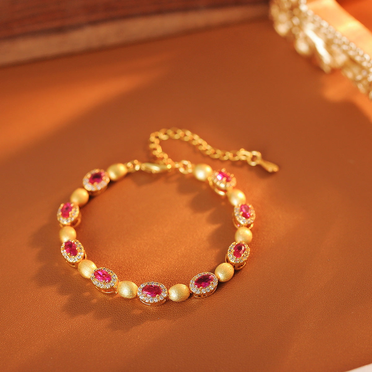 Womens Red Corundum Zircon Bracelet