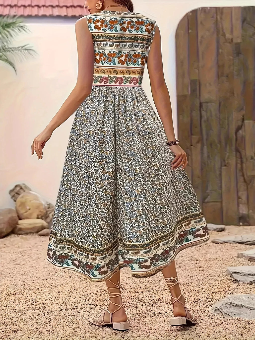 Plus Size Floral Print Sleeveless Midi Dress