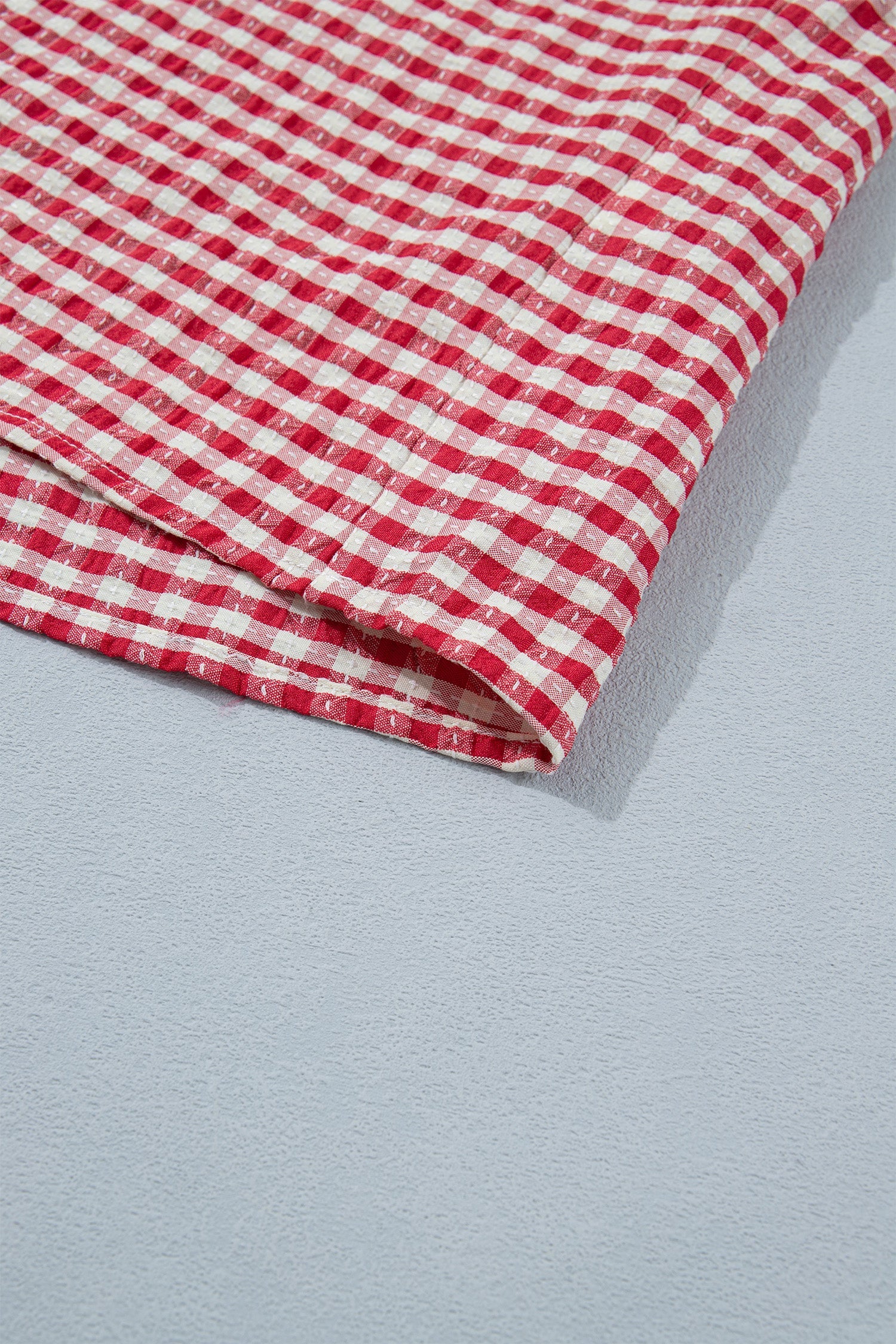 Wynter Sleeve Colorblock Trim Blouse in Red and White Plaid