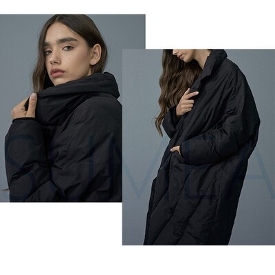 Oversized Slate Blue Quilted Down Coat for Women - Long Puffer Style - Image 6