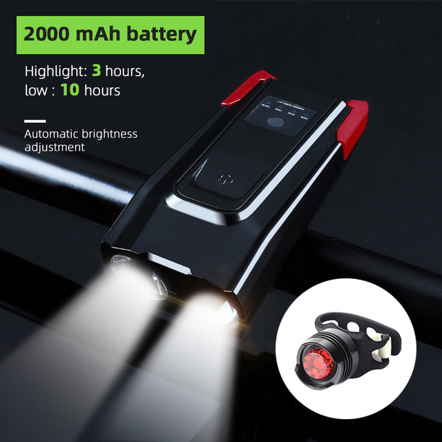 800 Lumen USB Rechargeable Bike Headlight with Integrated Horn