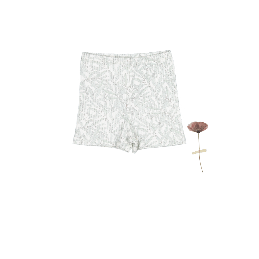 Willa Printed Knit Short in White and Grey Botanical Print