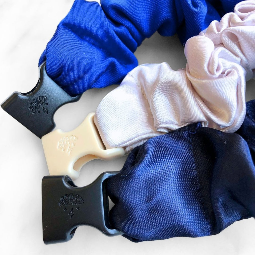 3-Pack Winter Wonderland Hair Scrunchies - Blue and White Satin