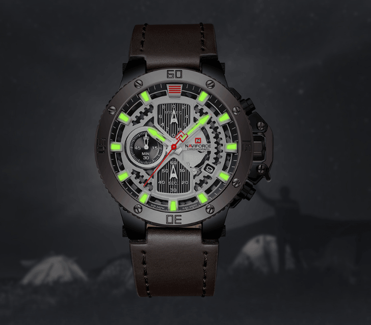 Men's Waterproof Casual Chronograph Watch with Leather Strap