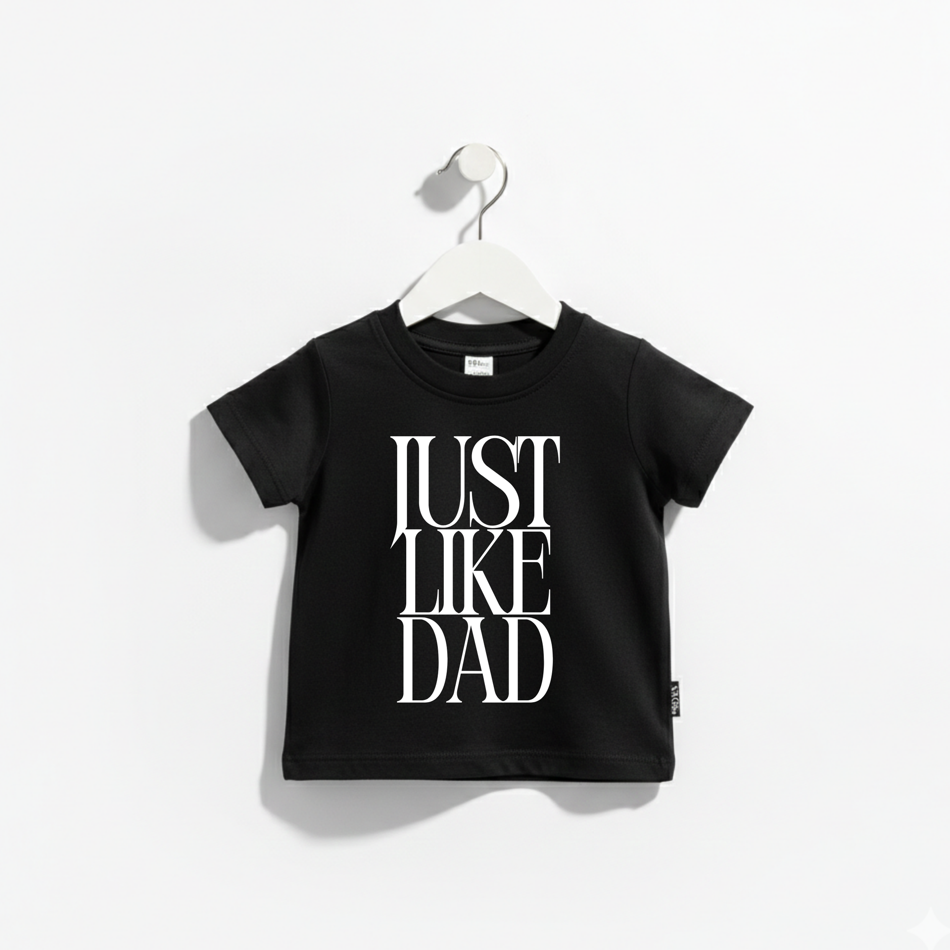 Black and white Just Like Dad cotton minimalist unisex t-shirt